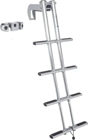 White Water - Telescoping 4 Step Dive Ladder with AMB9 Mount Block | 304 Stainless Steel Compact Boat Access Non Slip Treads | Marine Boarding Side Mount Safety System Dock Entry Platform AM1504MB