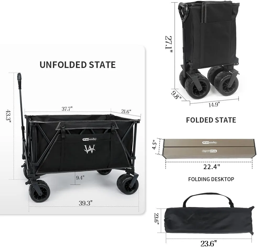 Whitsunday Folding Collapsible Utility Camping Park Moko Wagon Cart, Black