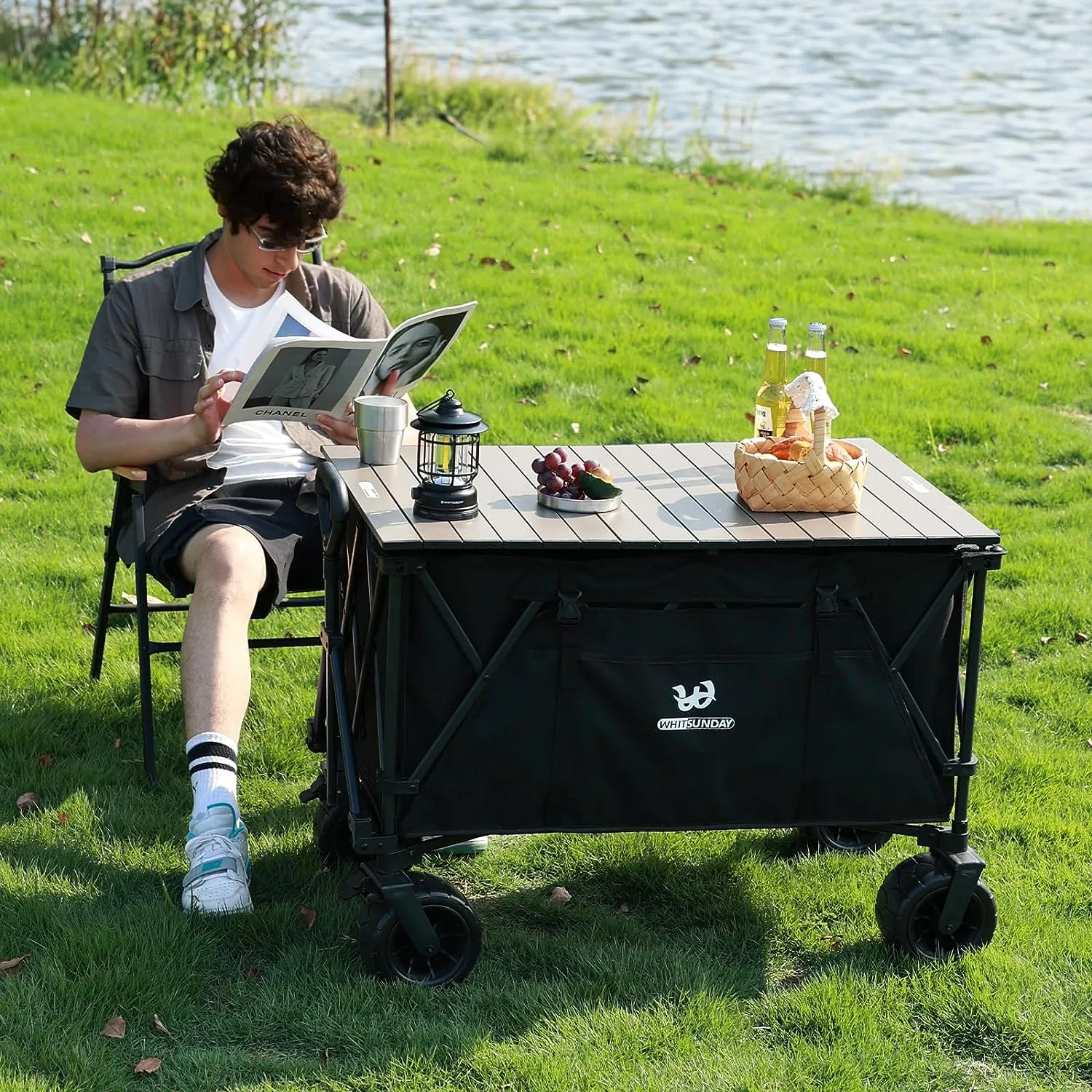 Whitsunday Folding Collapsible Utility Camping Park Moko Wagon Cart, Black