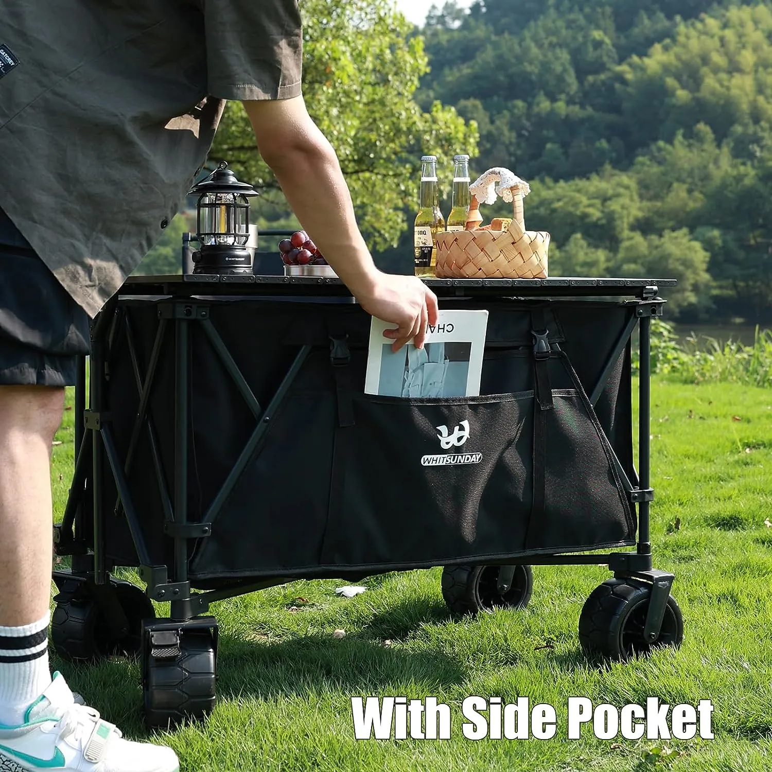 Whitsunday Folding Collapsible Utility Camping Park Moko Wagon Cart, Black