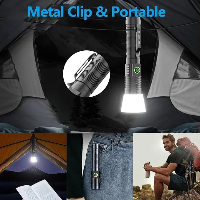 WINDFIRE Multicolor Flashlight 5 in 1 LED Tactical Rechargeable Flashlights High Lumens White Red Green Blue Yellow Light Multicolor Lens 4 Modes Zoomable Flashlight for Camping Hiking Fishing Hunting