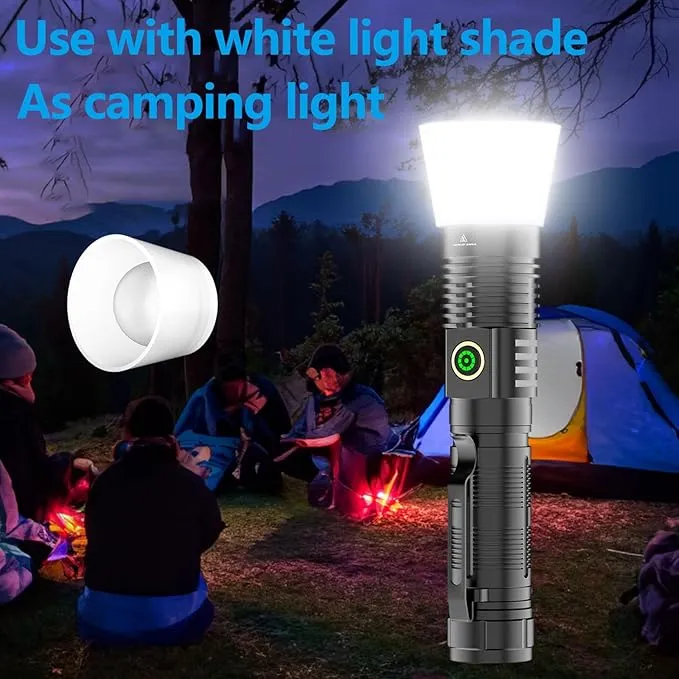 WINDFIRE Multicolor Flashlight 5 in 1 LED Tactical Rechargeable Flashlights High Lumens White Red Green Blue Yellow Light Multicolor Lens 4 Modes Zoomable Flashlight for Camping Hiking Fishing Hunting
