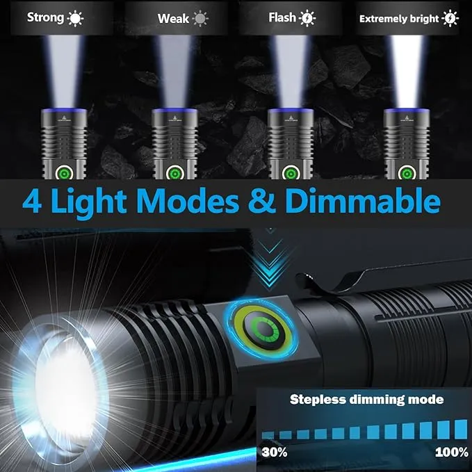 WINDFIRE Multicolor Flashlight 5 in 1 LED Tactical Rechargeable Flashlights High Lumens White Red Green Blue Yellow Light Multicolor Lens 4 Modes Zoomable Flashlight for Camping Hiking Fishing Hunting