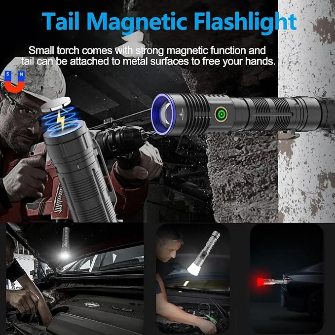 WINDFIRE Multicolor Flashlight 5 in 1 LED Tactical Rechargeable Flashlights High Lumens White Red Green Blue Yellow Light Multicolor Lens 4 Modes Zoomable Flashlight for Camping Hiking Fishing Hunting