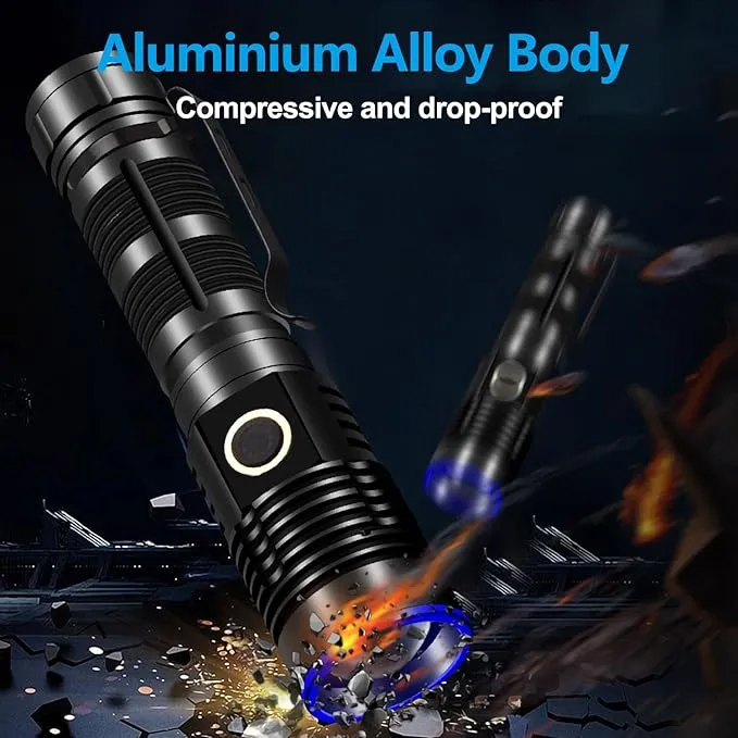 WINDFIRE Multicolor Flashlight 5 in 1 LED Tactical Rechargeable Flashlights High Lumens White Red Green Blue Yellow Light Multicolor Lens 4 Modes Zoomable Flashlight for Camping Hiking Fishing Hunting