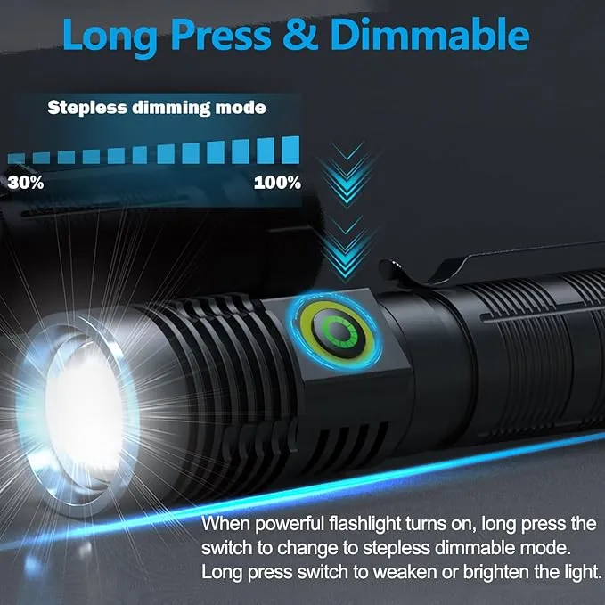 WINDFIRE Multicolor Flashlight 5 in 1 LED Tactical Rechargeable Flashlights High Lumens White Red Green Blue Yellow Light Multicolor Lens 4 Modes Zoomable Flashlight for Camping Hiking Fishing Hunting