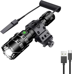 WINDFIRE Tactical Flashlight Ultra Bright USB Rechargeable, 5 Modes Rifle Flash Light, Bright Military Torch Rifle Light with Picatinny Rail Mount and Pressure Switch, for Outdoor, Hiking