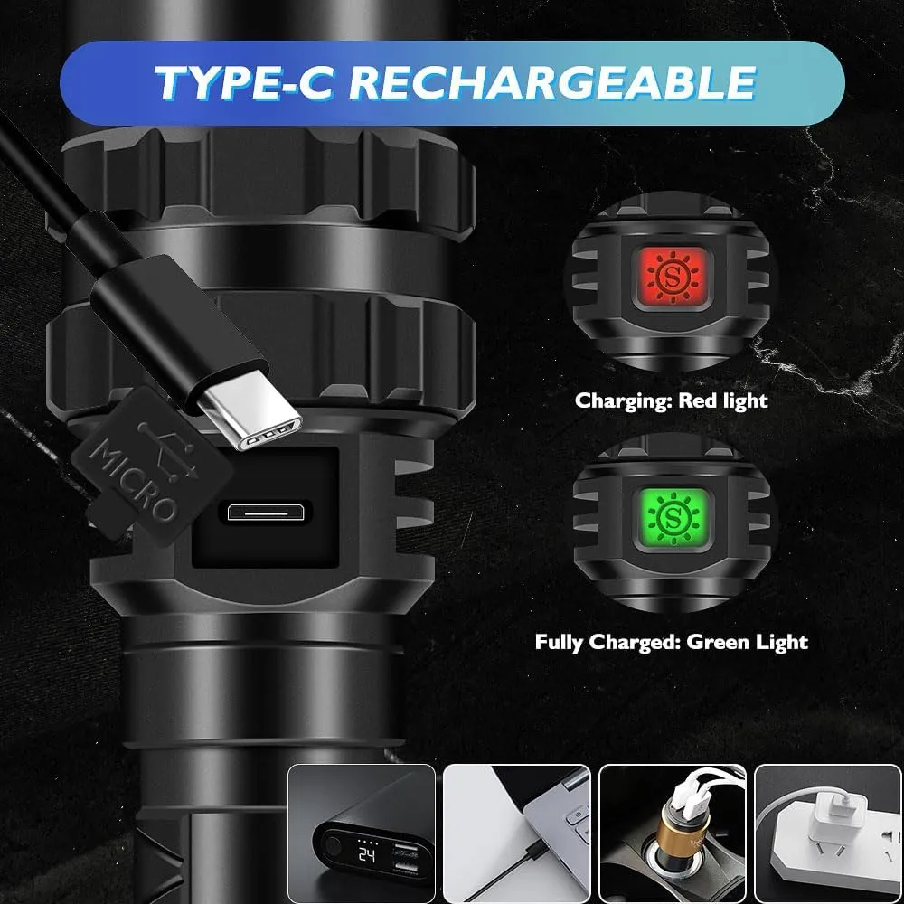 WINDFIRE Tactical Flashlight Ultra Bright USB Rechargeable, 5 Modes Rifle Flash Light, Bright Military Torch Rifle Light with Picatinny Rail Mount and Pressure Switch, for Outdoor, Hiking