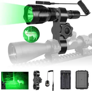 WINDFIRE WF802 Green Hunting Light Tactical Flashlight 350 Lumens 250 Yards LED Coyote Hog Fox Varmint Predator Lights with Remote Pressure Switch & Scope/Bike Mount Holder