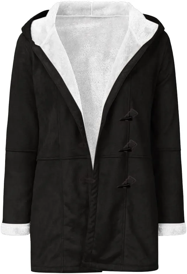 Winter Jackets for Women Sherpa Lined Suede Coat Thick Hooded Jacket Plus Size Parka Coat Warm Outerwear with Pockets