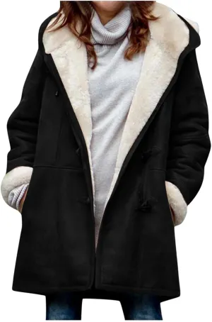 Winter Jackets for Women Sherpa Lined Suede Coat Thick Hooded Jacket Plus Size Parka Coat Warm Outerwear with Pockets