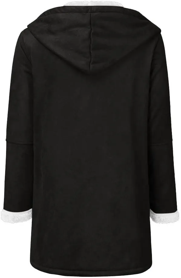Winter Jackets for Women Sherpa Lined Suede Coat Thick Hooded Jacket Plus Size Parka Coat Warm Outerwear with Pockets