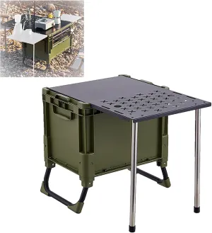 WOLWES Portable Camp Kitchen Box Camping Table with Storage of 25 L or 60 L Camping Cooking Camp Table Foldable for 2~4 Peoples Picnic BBQ Beach Traveling (Color : Green, Size : Small)