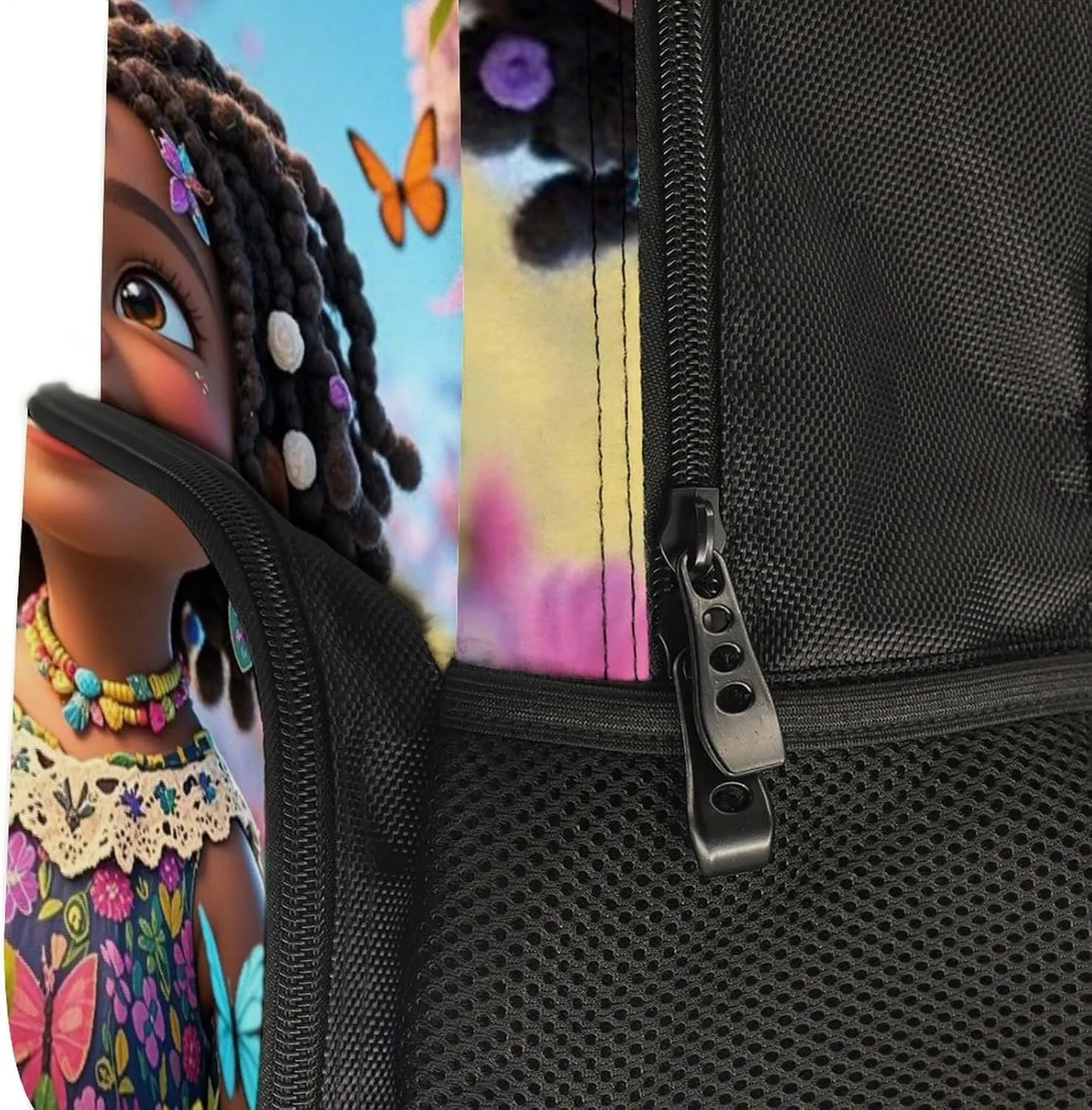 Women Men Polyester Colorful Afro American Black Woman With Butterflies Art Casual Daypack Large Capacity Bookbag With Side Pockets for Sports Picnic Walking Cycling