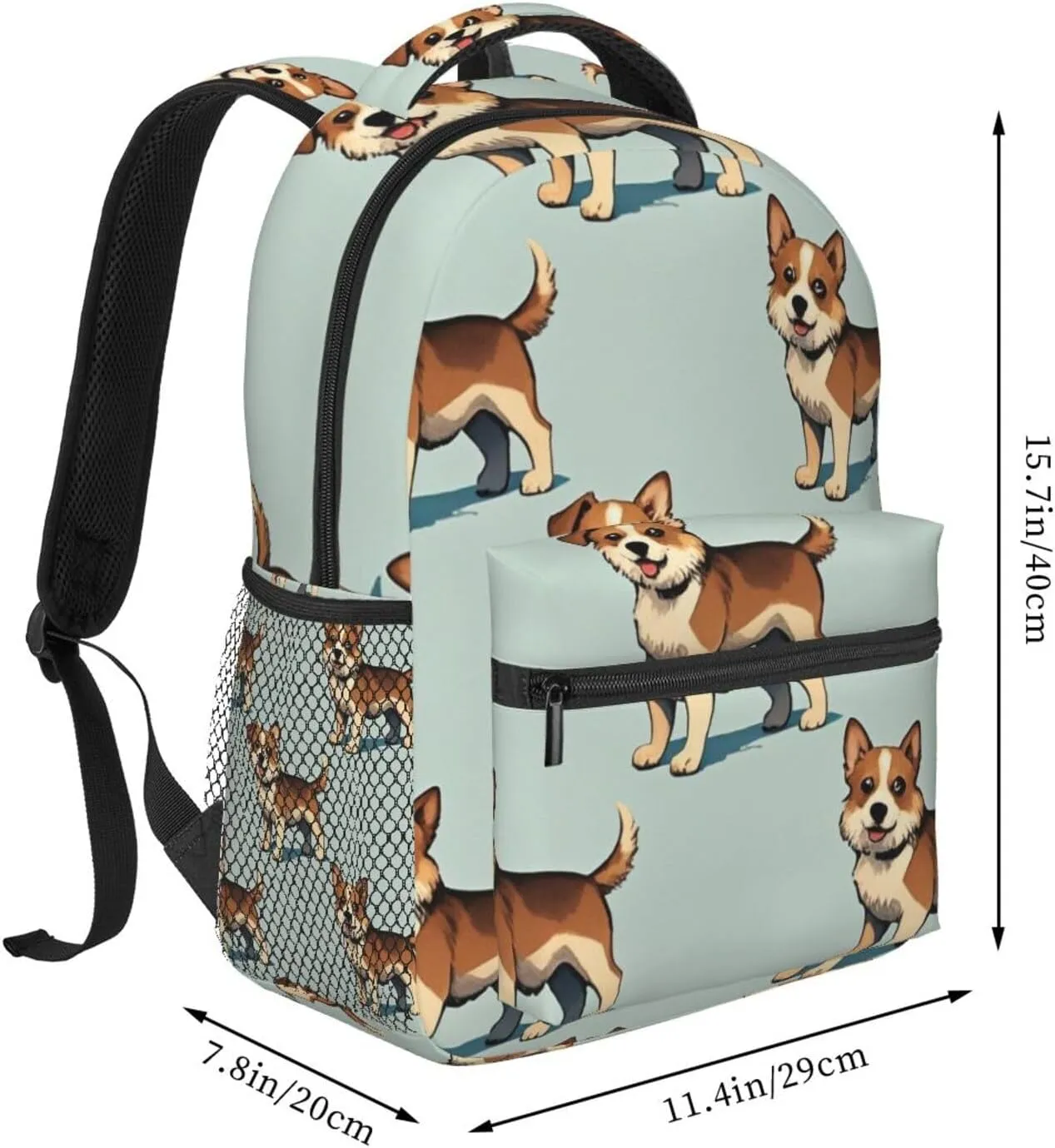 Women Men Polyester Dog Lovers Art Casual Daypack Large Capacity Bookbag With Side Pockets for Sports Picnic Walking Cycling