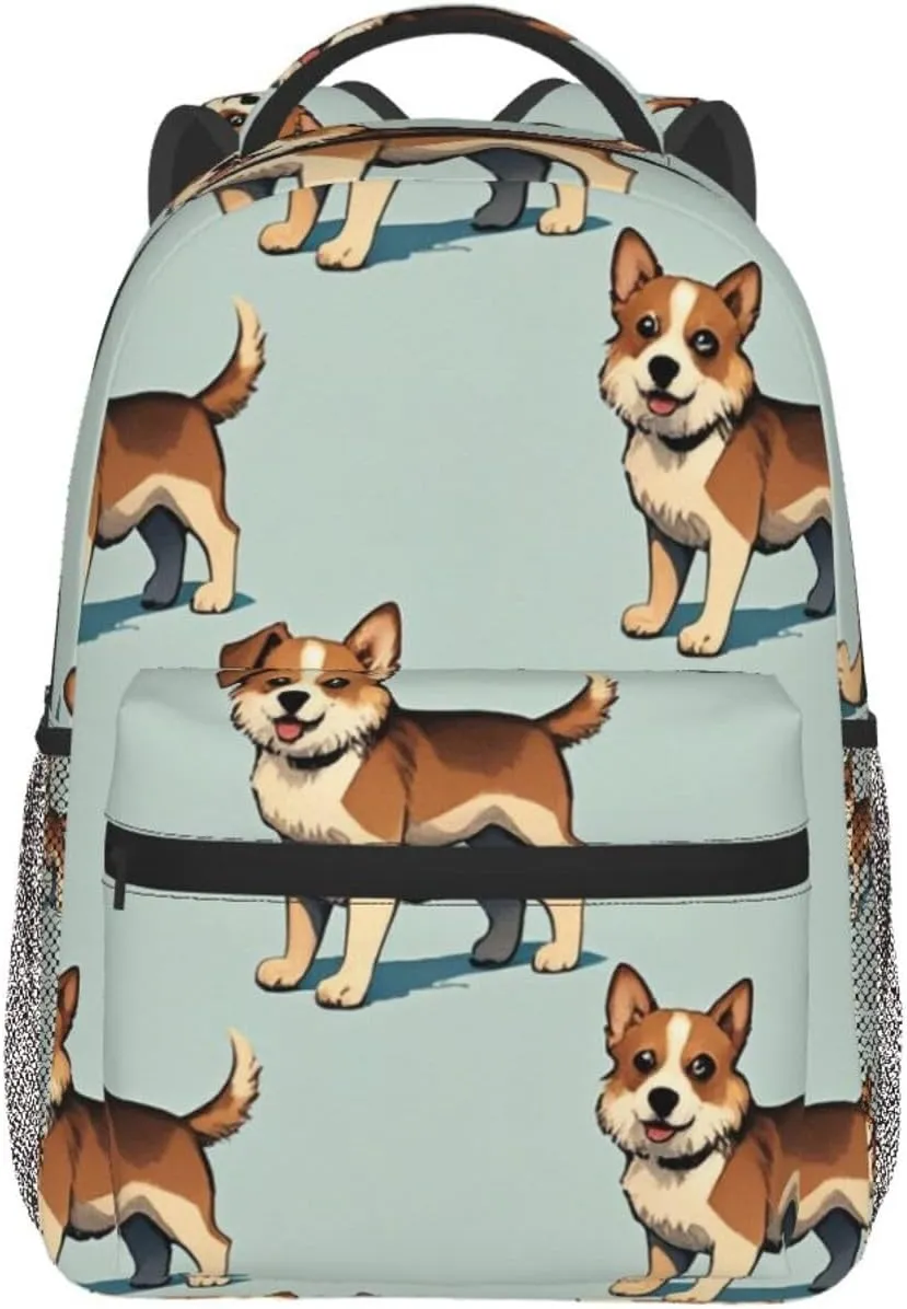 Women Men Polyester Dog Lovers Art Casual Daypack Large Capacity Bookbag With Side Pockets for Sports Picnic Walking Cycling