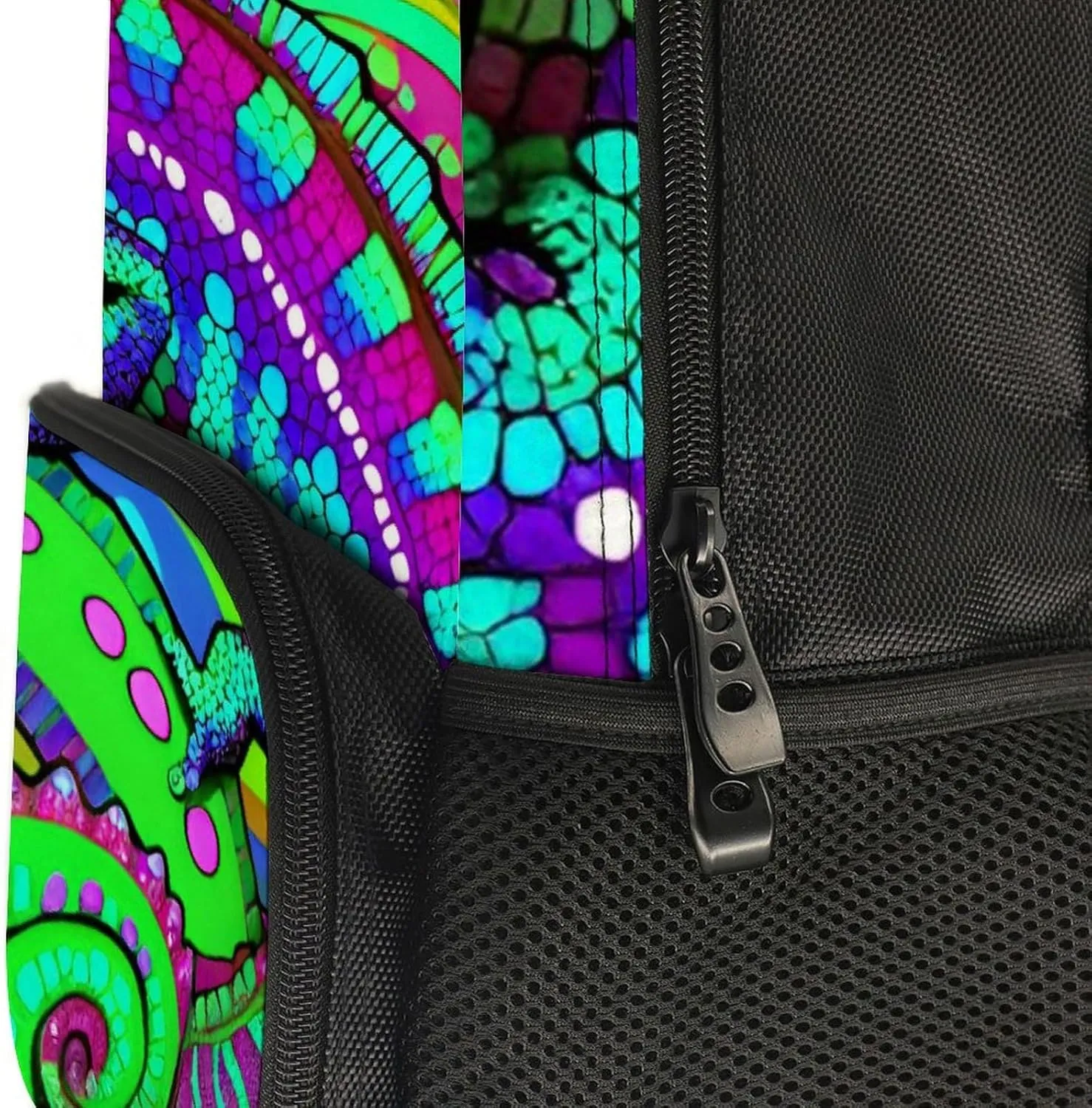 Women Men Polyester Psychedelic Rainbow Chameleon Art Casual Daypack Large Capacity Bookbag With Side Pockets for Sports Picnic Walking Cycling