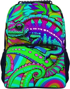 Women Men Polyester Psychedelic Rainbow Chameleon Art Casual Daypack Large Capacity Bookbag With Side Pockets for Sports Picnic Walking Cycling