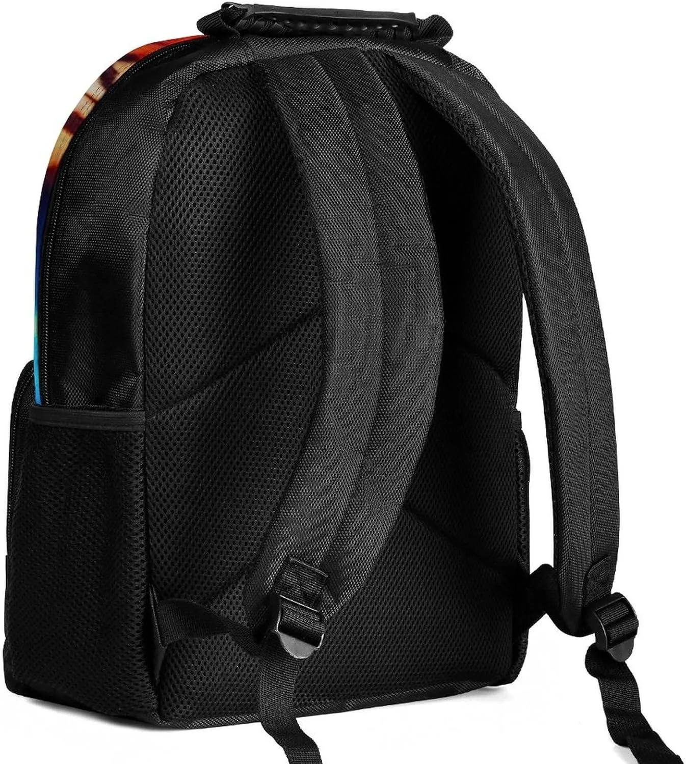 Women Men Polyester Space Tiger Psychedelic Blue Fire Art Casual Daypack Large Capacity Bookbag With Side Pockets for Sports Picnic Walking Cycling