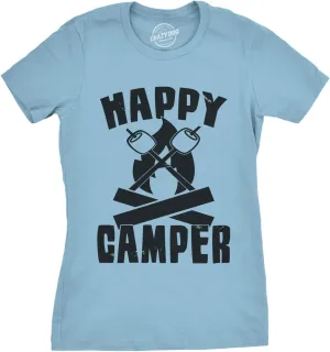 Womens Happy Camper Shirt Funny Camping Hiking Cool Vintage Graphic Tees Retro