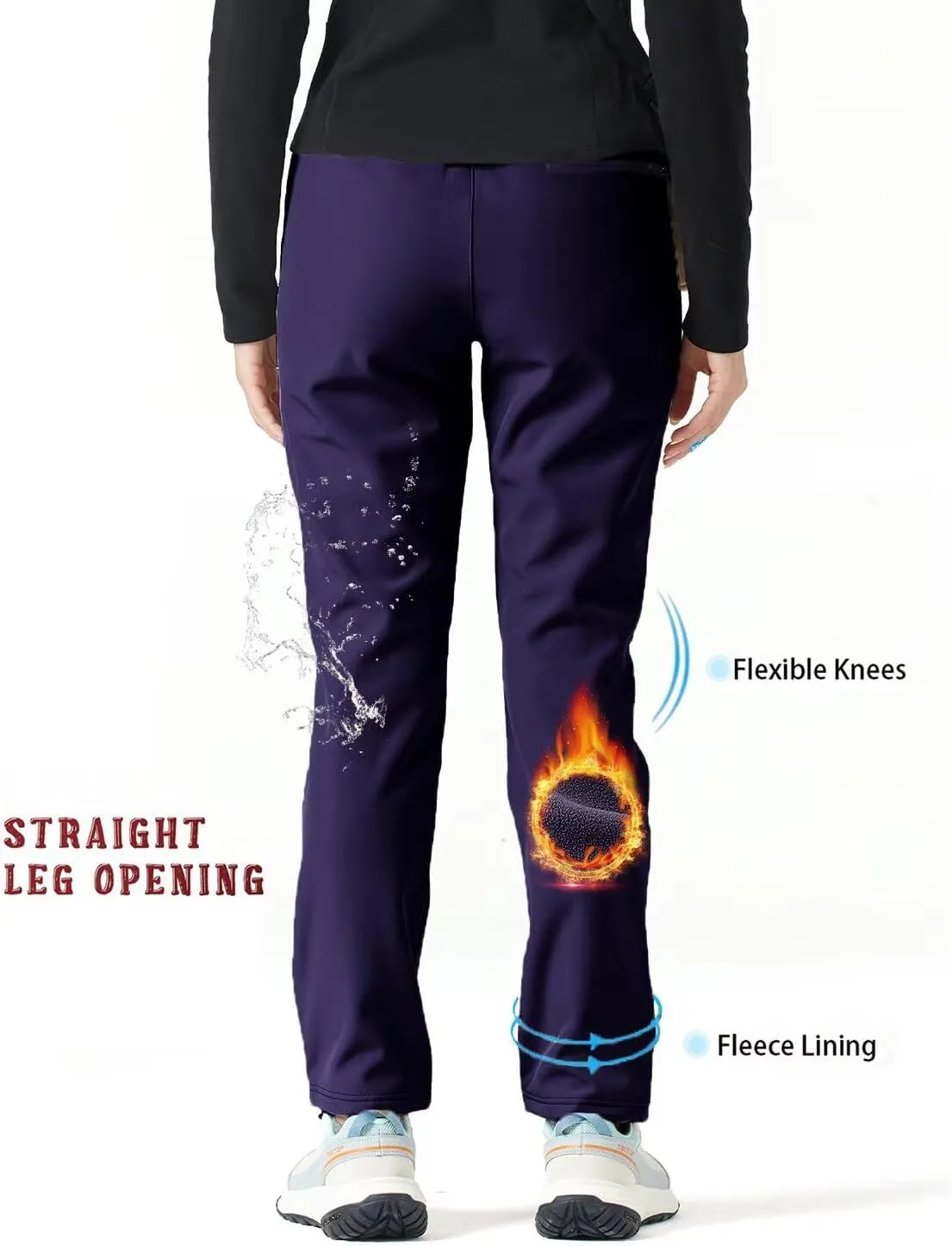 Women's Hiking Cargo Pants Waterproof Fleece Quick-Dry Softshell Slim with with Pockets for Camping Trekking Travel