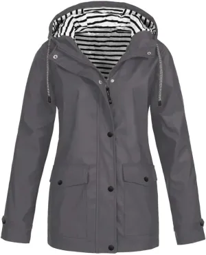 Womens Jacket Solid Hooded Jacket Windproof Outdoor Coat Plus Women's Coat Hooded Windbreaker Outdoor Trench Coat
