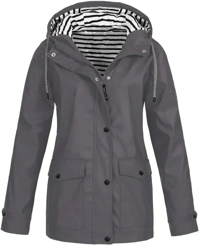 Womens Jacket Solid Hooded Jacket Windproof Outdoor Coat Plus Women's Coat Hooded Windbreaker Outdoor Trench Coat