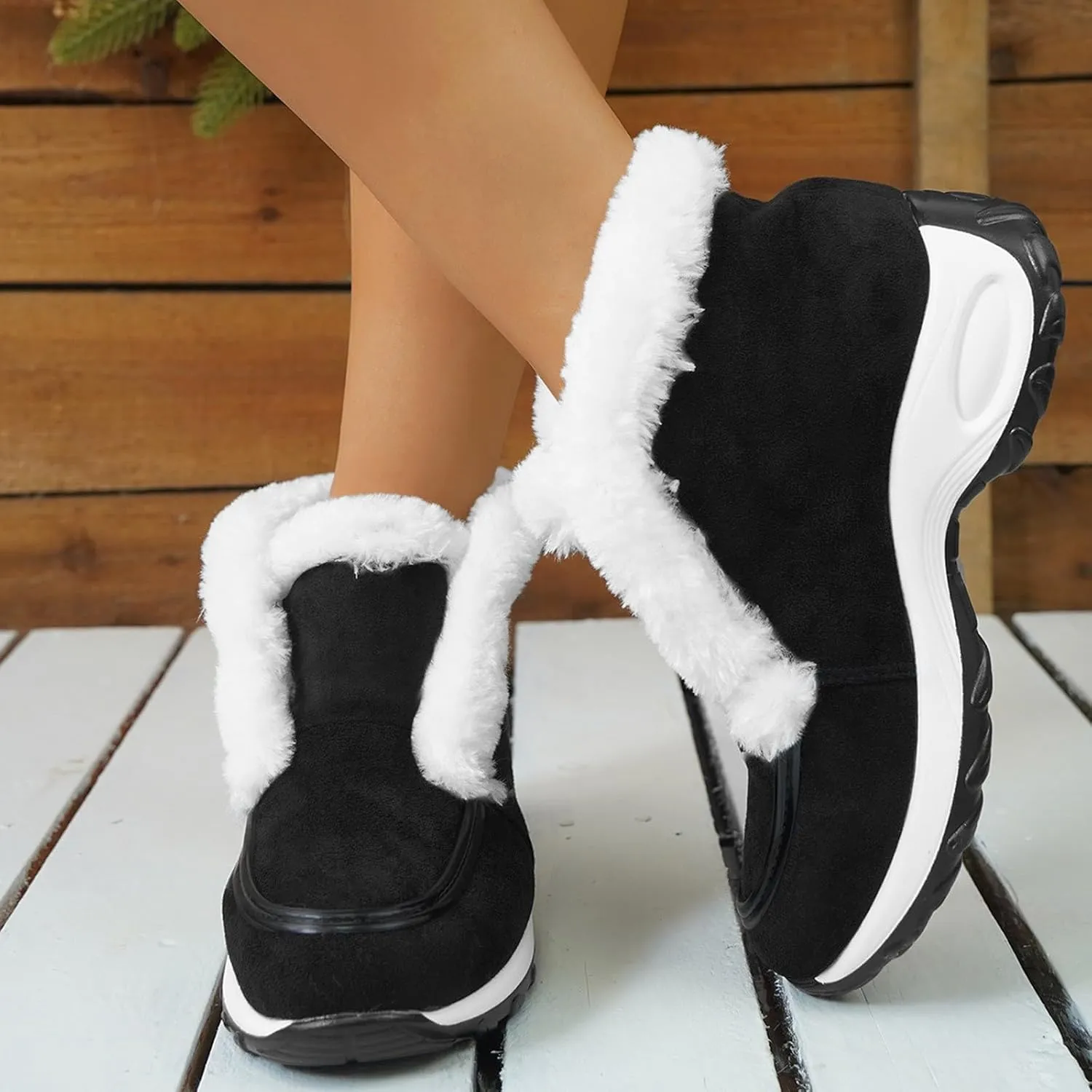 Womens Snow Boots Suede Anti-slip Winter Boots Classic Warm Fur Booties Casual Slip on Ankle Boots Comfortable Winter Shoes Trekking Shoes