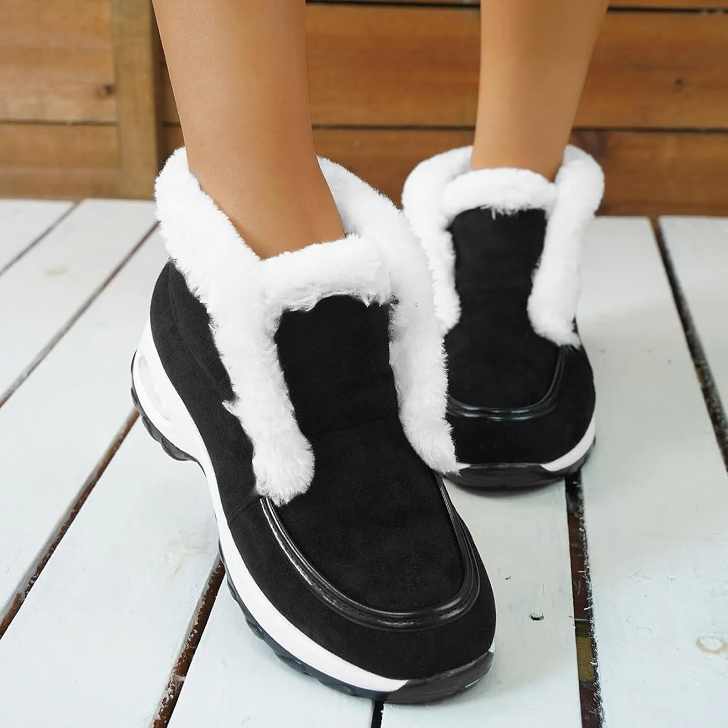 Womens Snow Boots Suede Anti-slip Winter Boots Classic Warm Fur Booties Casual Slip on Ankle Boots Comfortable Winter Shoes Trekking Shoes