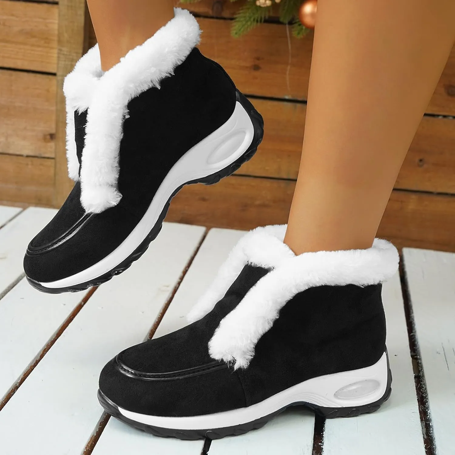 Womens Snow Boots Suede Anti-slip Winter Boots Classic Warm Fur Booties Casual Slip on Ankle Boots Comfortable Winter Shoes Trekking Shoes
