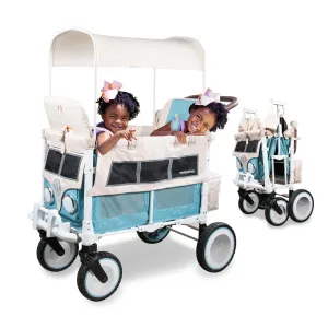 WONDERFOLD Volkswagen Stroller Wagon (2 Seater) - Collapsible Wagon Stroller with Classic VW Bumper, Headlights, and Retro All-Terrain XL Wheels, Bondi Blue