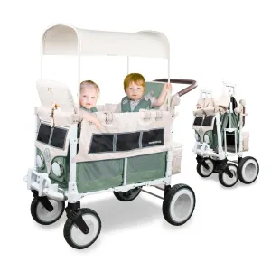 WONDERFOLD Volkswagen Stroller Wagon (2 Seater) - Collapsible Wagon Stroller with Classic VW Bumper, Headlights, and Retro All-Terrain XL Wheels, Sage Green
