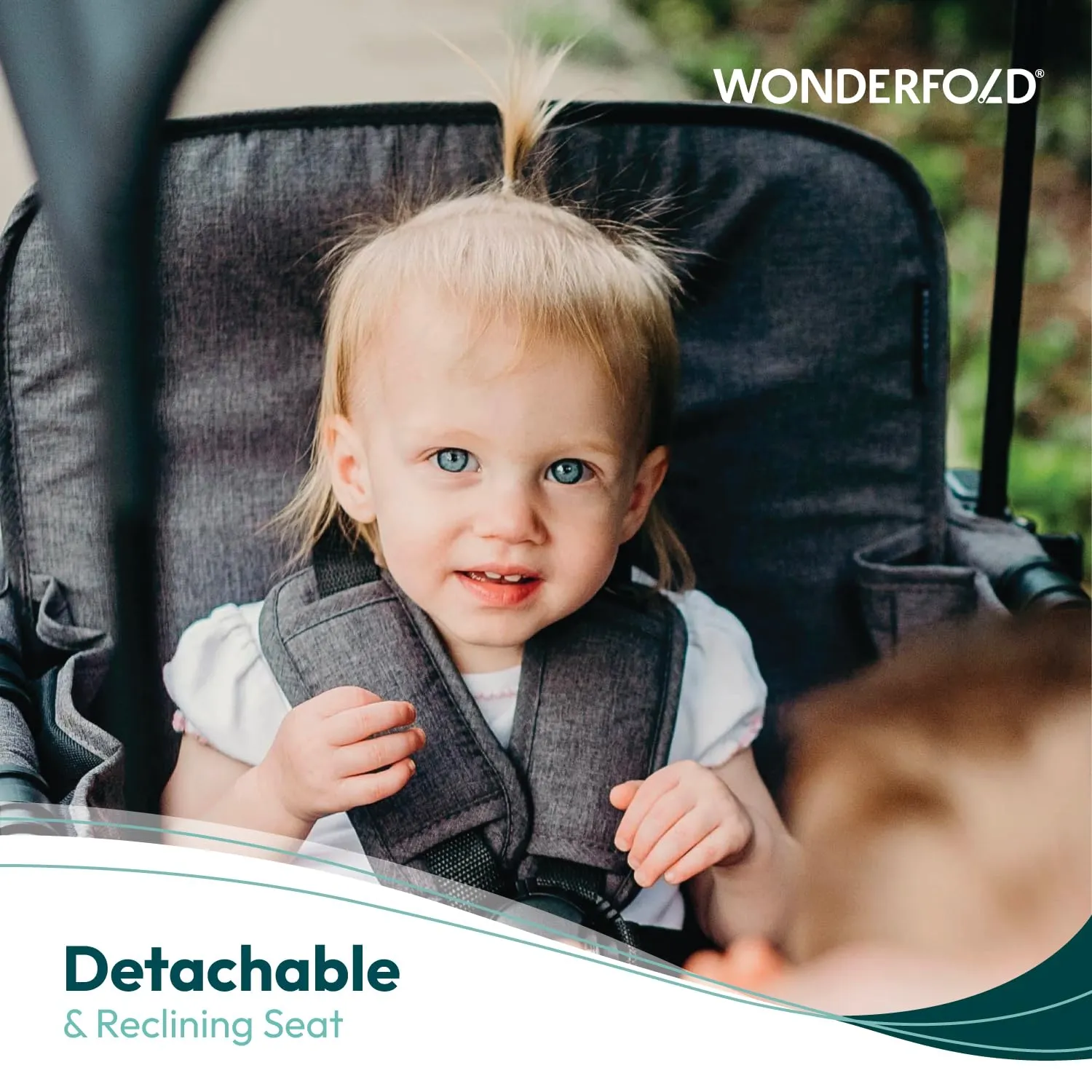 WONDERFOLD W2 Elite Stroller Wagon (2 Seater) - Collapsible Wagon Stroller with Seats with 5-Point Harnesses, Adjustable Push Handle, and Adjustable Sun Canopy, Elite Black