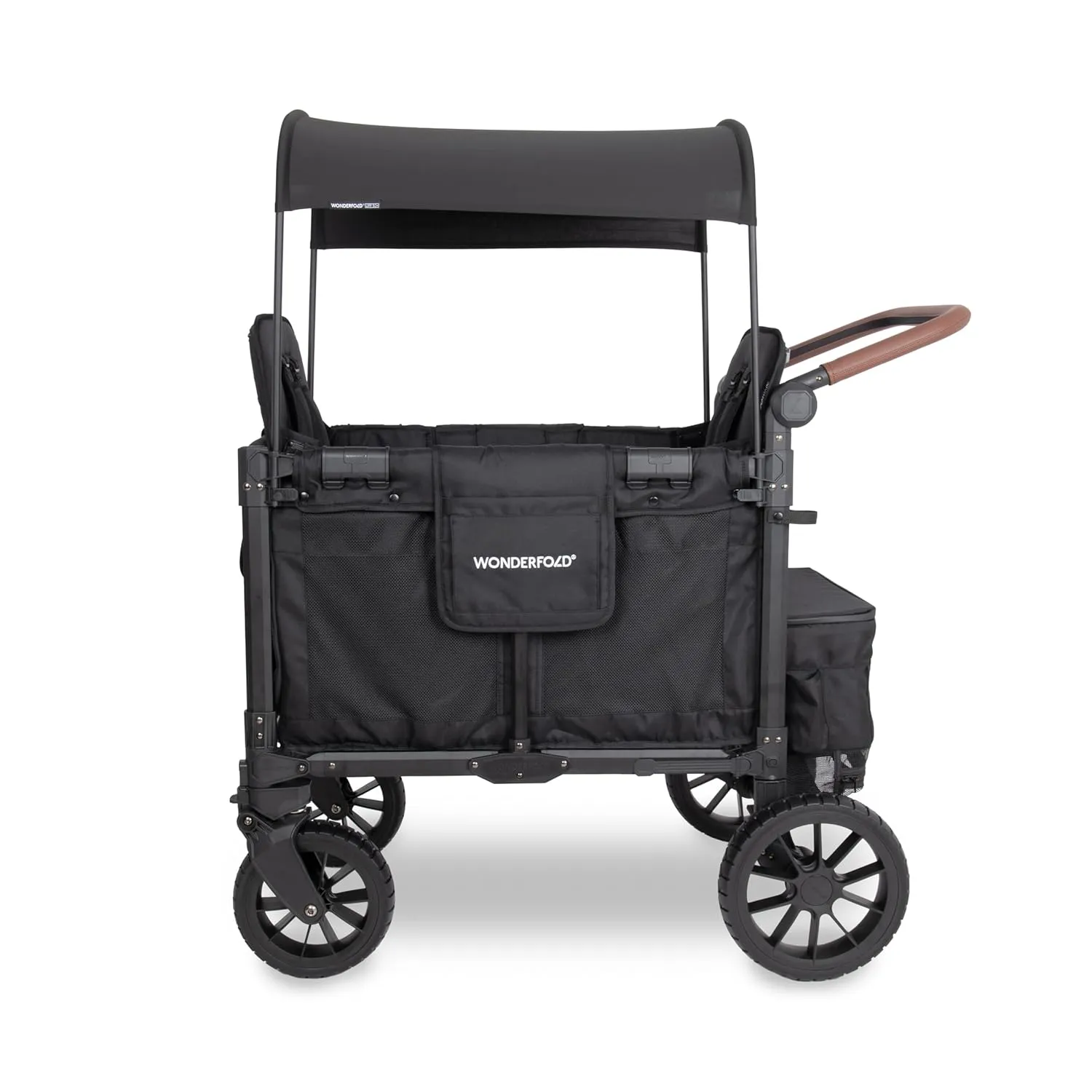 WONDERFOLD W2 Luxe Pro Stroller Wagon (2 Seater) - Collapsible Wagon Stroller with Seats Featuring 5-Point Safety Harnesses and Adjustable Sun Canopy, Jet Black