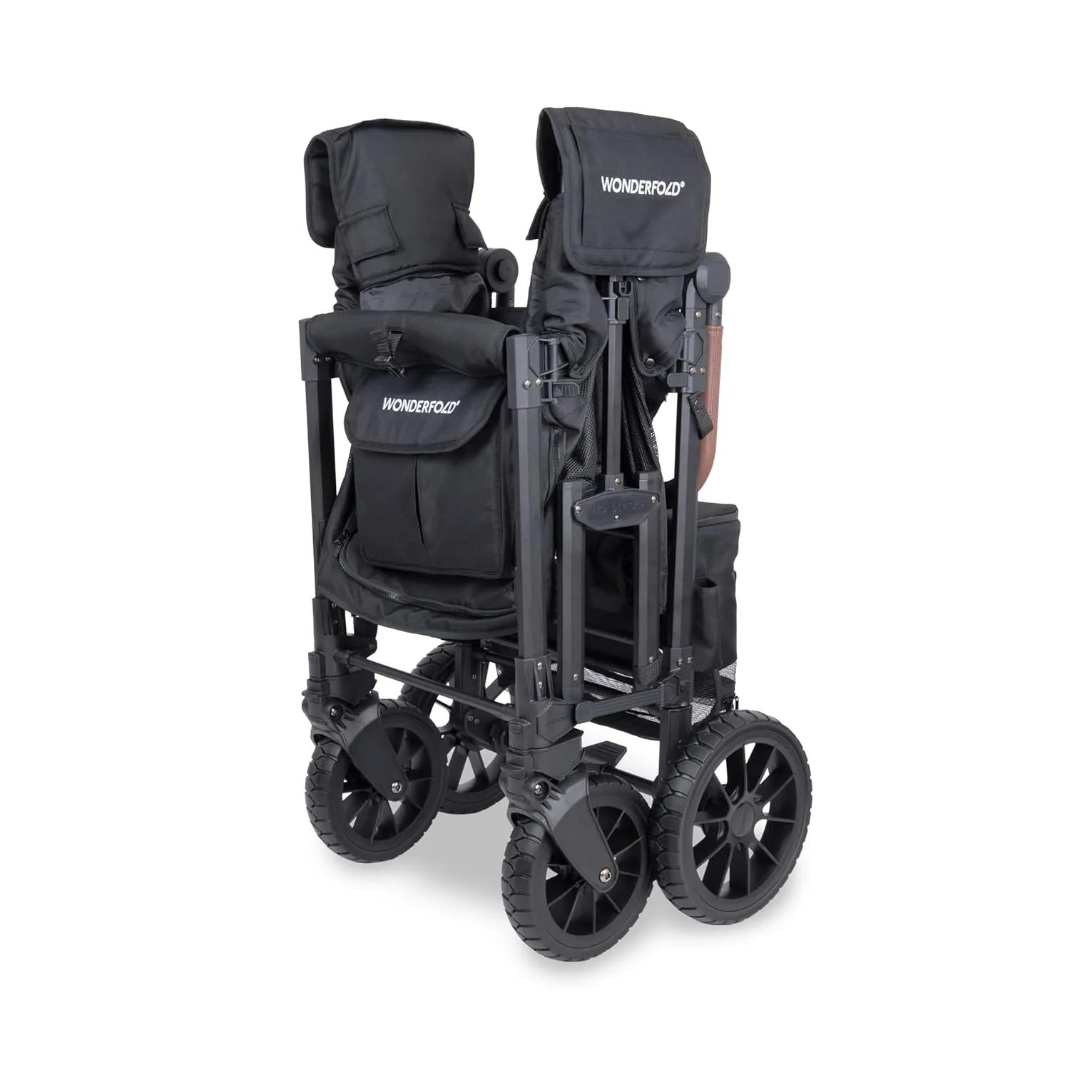 WONDERFOLD W2 Luxe Pro Stroller Wagon (2 Seater) - Collapsible Wagon Stroller with Seats Featuring 5-Point Safety Harnesses and Adjustable Sun Canopy, Jet Black