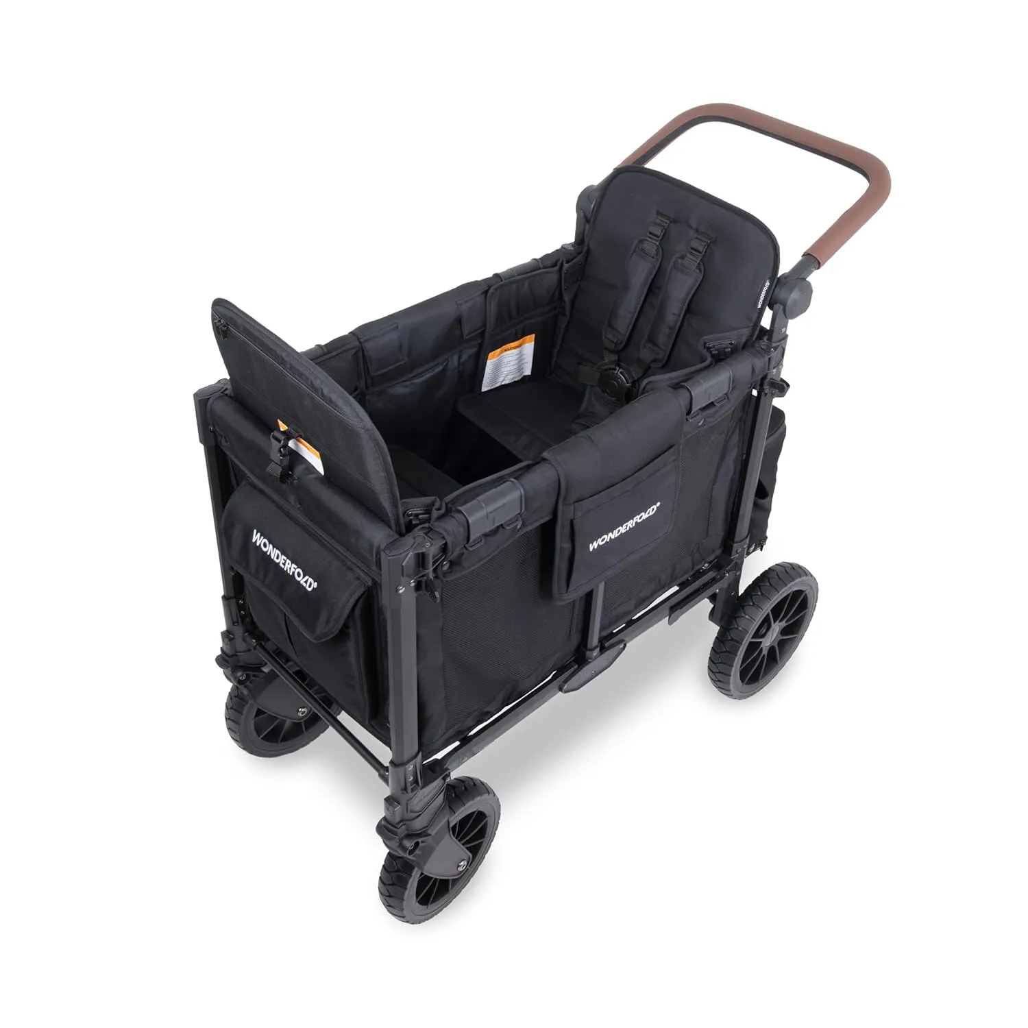 WONDERFOLD W2 Luxe Pro Stroller Wagon (2 Seater) - Collapsible Wagon Stroller with Seats Featuring 5-Point Safety Harnesses and Adjustable Sun Canopy, Jet Black
