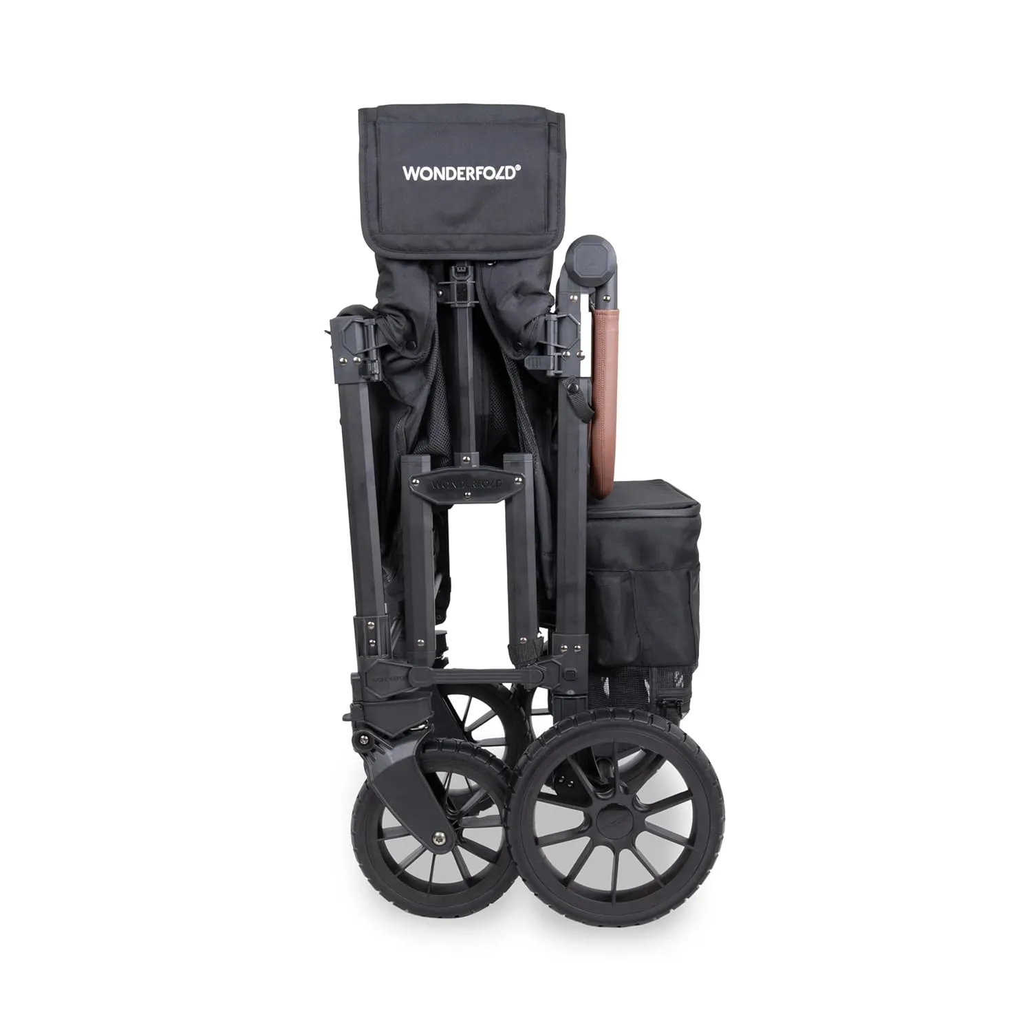 WONDERFOLD W2 Luxe Pro Stroller Wagon (2 Seater) - Collapsible Wagon Stroller with Seats Featuring 5-Point Safety Harnesses and Adjustable Sun Canopy, Jet Black