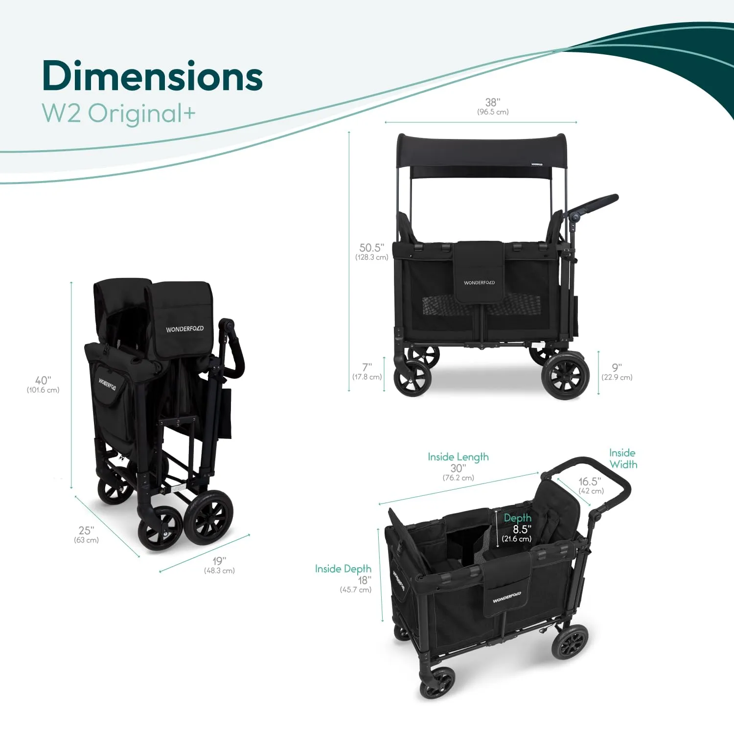 WONDERFOLD W2 Original   Stroller Wagon (2 Seater) - Collapsible Wagon Stroller with Seats with 5-Point Harnesses, Easy-Access Door, and Adjustable Sun Canopy, Black