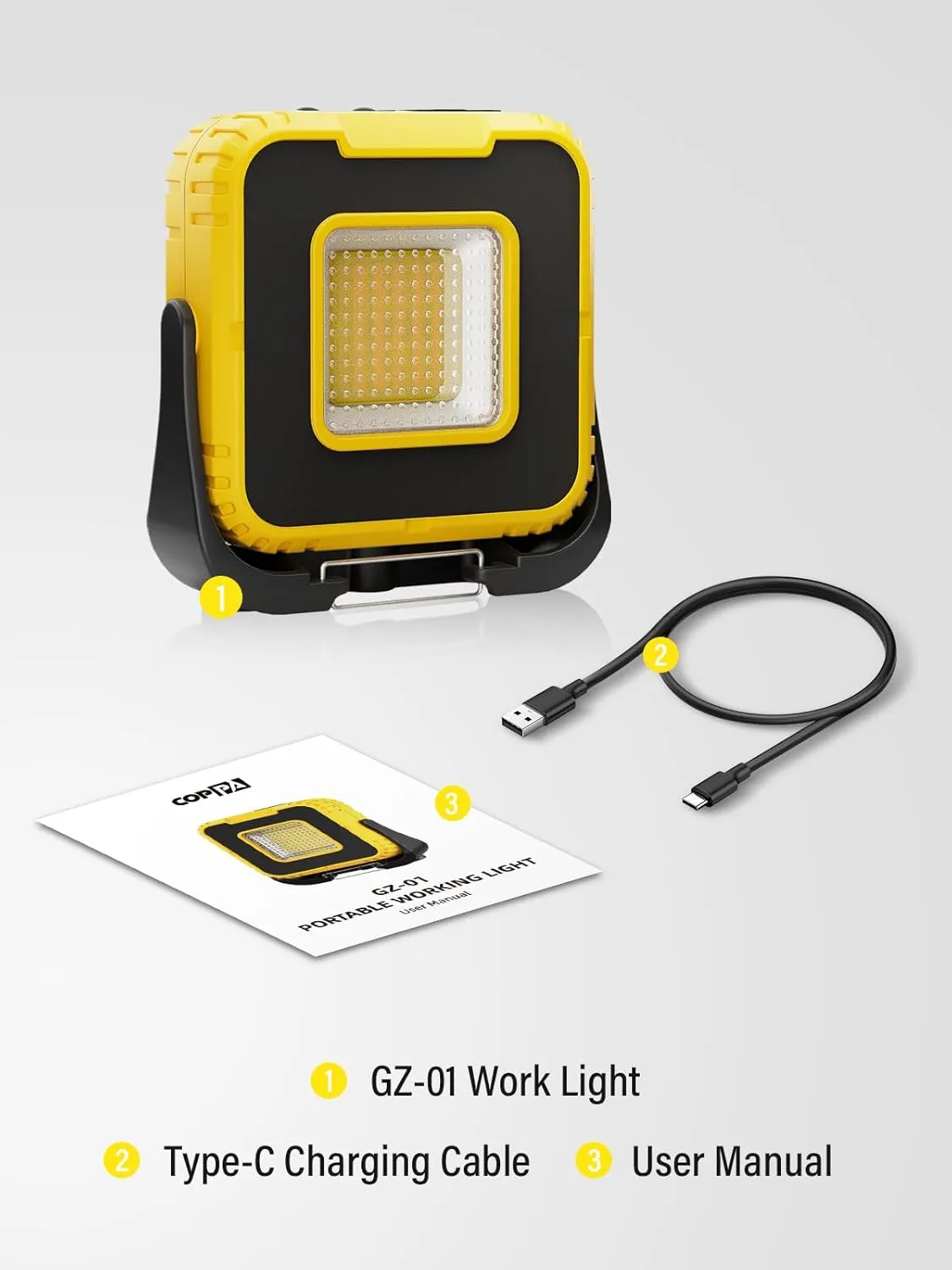 Working Lights, Portable LED Work Light Spotlight 3000mAh Rechargeable Dual Light Source with SOS Light Dimmable Cordless Magnetic Worklight COB Floodlight for Camping Garage Repair Hiking