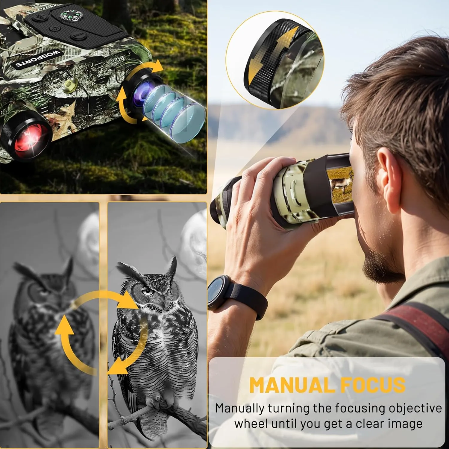 WOSPORTS Night Vision Goggles for Adults – 4K Binoculars with 48MP Photo, 1300ft Infrared Scope, 10X Optical Zoom, Digital Zoom Camera, NVG for Hunting, Campin,g Wildlife Travel – Gifts for Men