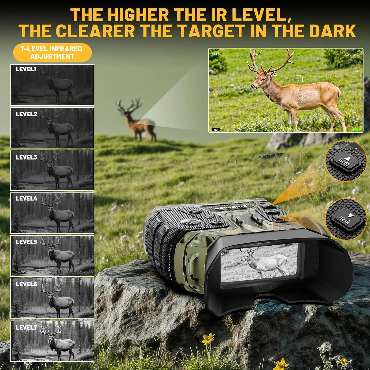 WOSPORTS Night Vision Goggles for Adults – 4K Binoculars with 48MP Photo, 1300ft Infrared Scope, 10X Optical Zoom, Digital Zoom Camera, NVG for Hunting, Campin,g Wildlife Travel – Gifts for Men