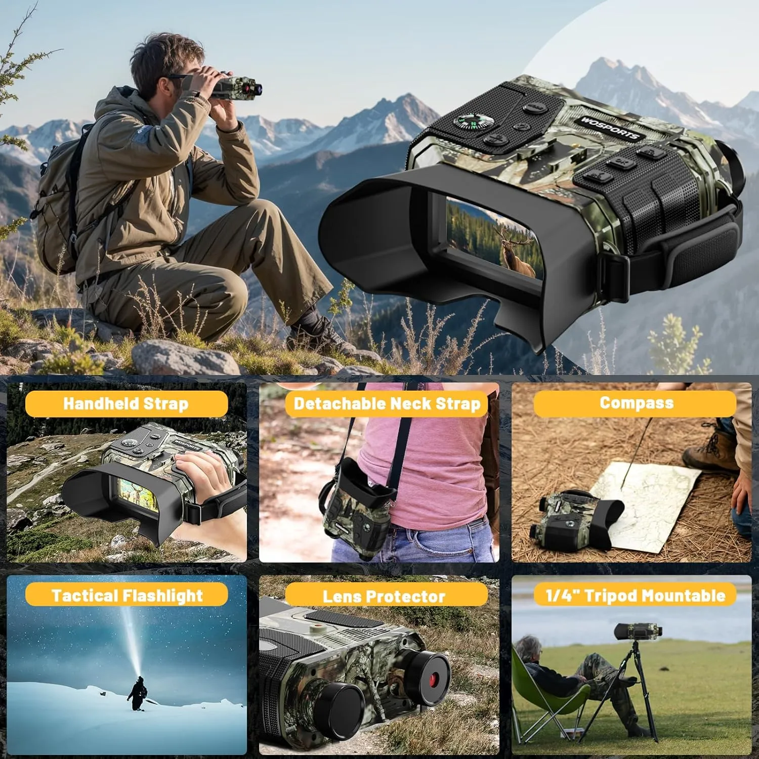 WOSPORTS Night Vision Goggles for Adults – 4K Binoculars with 48MP Photo, 1300ft Infrared Scope, 10X Optical Zoom, Digital Zoom Camera, NVG for Hunting, Campin,g Wildlife Travel – Gifts for Men
