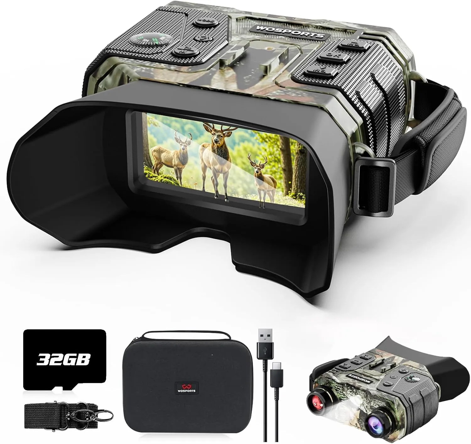 WOSPORTS Night Vision Goggles for Adults – 4K Binoculars with 48MP Photo, 1300ft Infrared Scope, 10X Optical Zoom, Digital Zoom Camera, NVG for Hunting, Campin,g Wildlife Travel – Gifts for Men