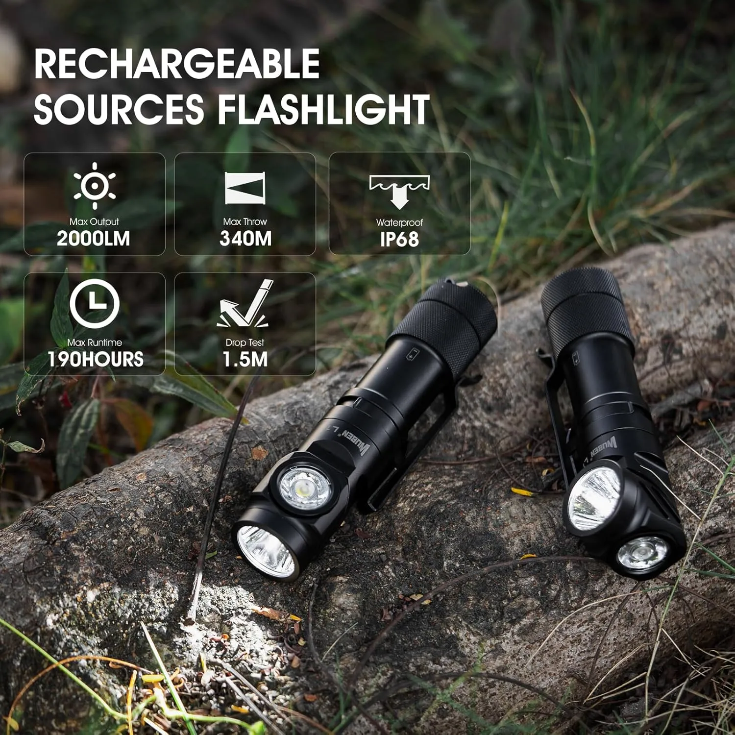 WUBEN L1 Flashlight Rechargeable LED Flashlights High Lumens 2000 Lumen Battery Powered, Super Bright Tactical Multifunctional IP68 Waterproof Powerful Handheld Flash Light for Emergencies Camping