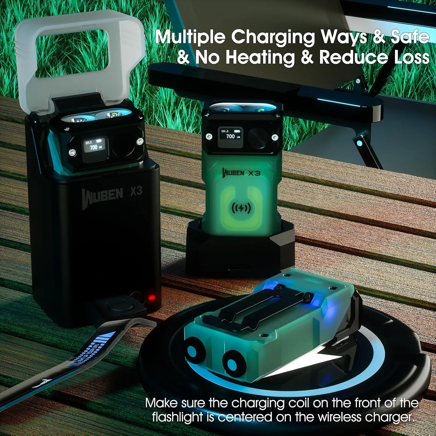 WUBEN X3 Mini Flashlight with Rechargeable Charging Box 180 Degree EDC Keychain Flashlight Twist Ip65 Waterproof Magnet Pocket Flashlight 10 Mode Type-C Lanyard for Camping, Outdoor, Inspection, Gift