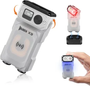 WUBEN X3 Mini Rechargeable Flashlight with Charging Base 180 Degree EDC Keychain Flashlight Twist Ip65 Waterproof Magnet Pocket Flashlight 10 Mode Type-C Lanyard for Camping, Outdoor,Inspection, Gift