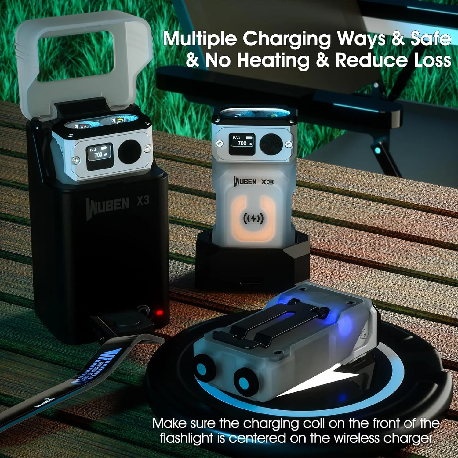 WUBEN X3 Mini Rechargeable Flashlight with Charging Base 180 Degree EDC Keychain Flashlight Twist Ip65 Waterproof Magnet Pocket Flashlight 10 Mode Type-C Lanyard for Camping, Outdoor,Inspection, Gift