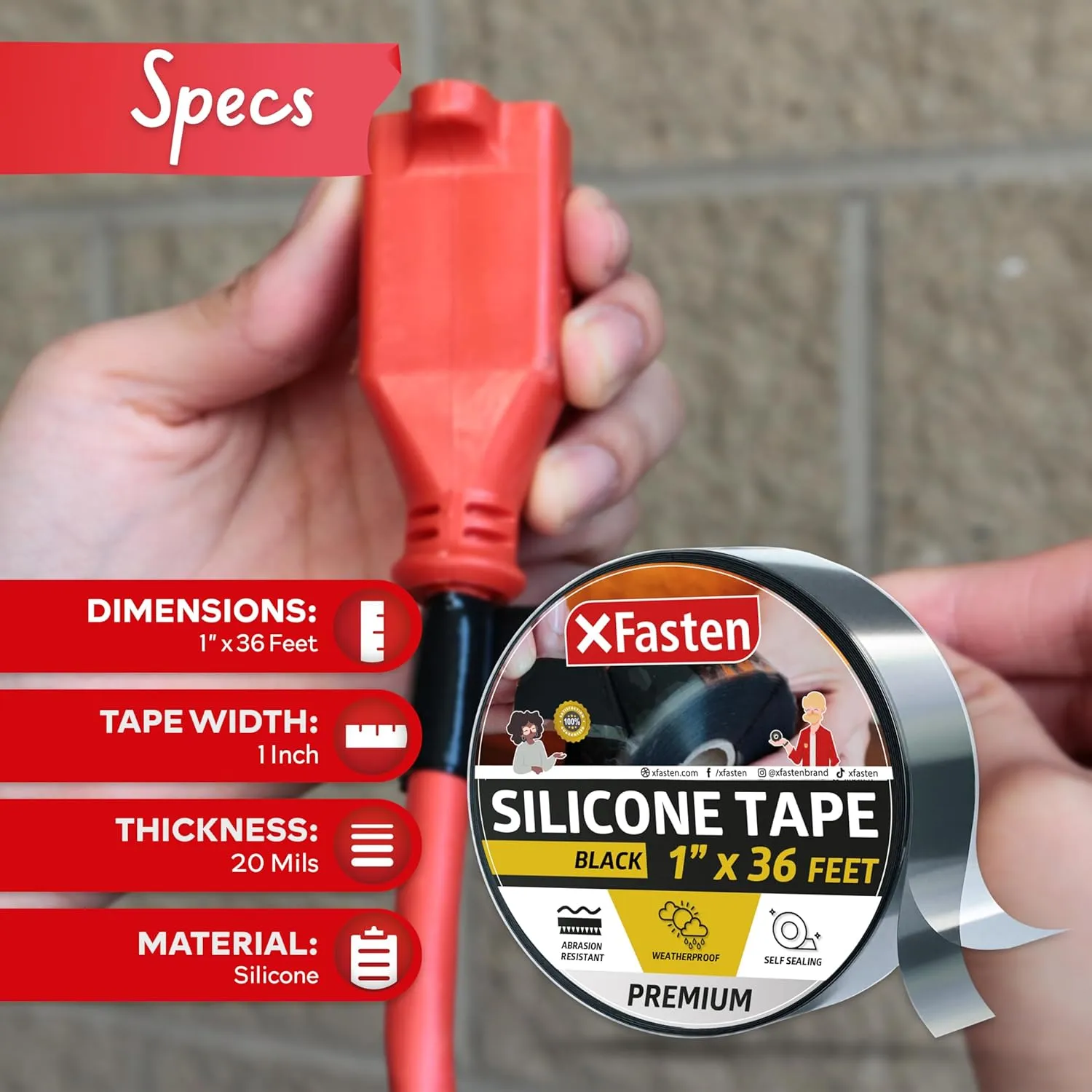 XFasten Self Fusing Silicone Tape Waterproof – 1" x 36 Feet Black, Self Amalgamating Tape, Silicone Rubber for Plumbing, Sealing Pipes, Hose Repair, Outdoor Coax and Electrical Cables – Weatherproof
