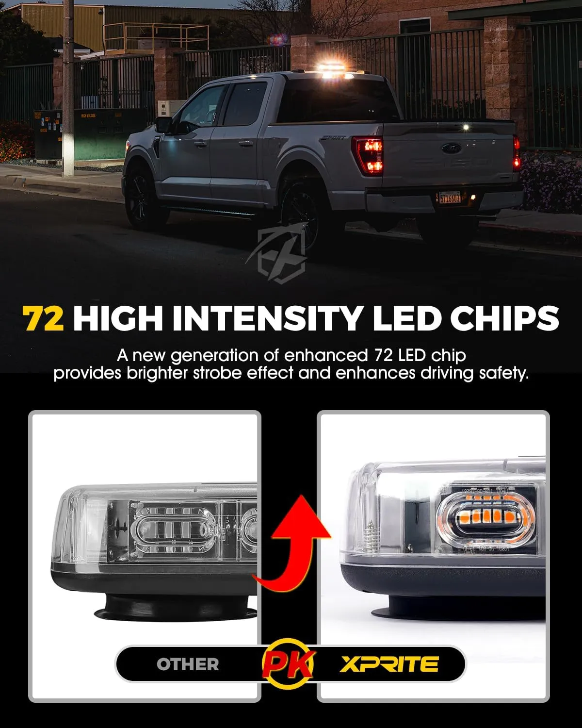 Xprite Upgraded 12" 72LED Rooftop Mini Strobe Lights, Emergency Safety Flashing Beacon Light bar with Magnetic Base for 12V-24V Construction Vehicles, Trucks, Snow Plow, Postal Car (Amber)