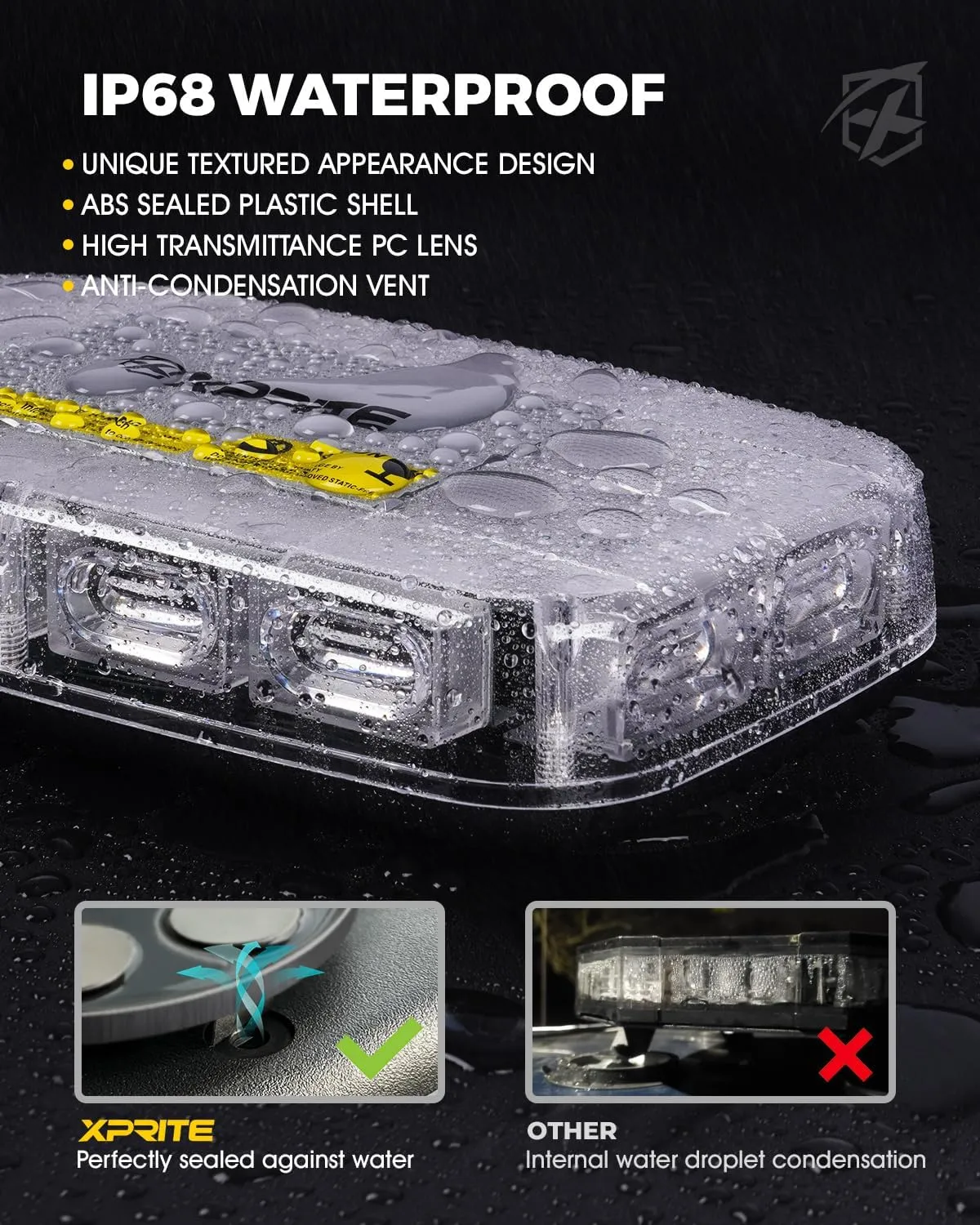 Xprite Upgraded 12" 72LED Rooftop Mini Strobe Lights, Emergency Safety Flashing Beacon Light bar with Magnetic Base for 12V-24V Construction Vehicles, Trucks, Snow Plow, Postal Car (Amber)